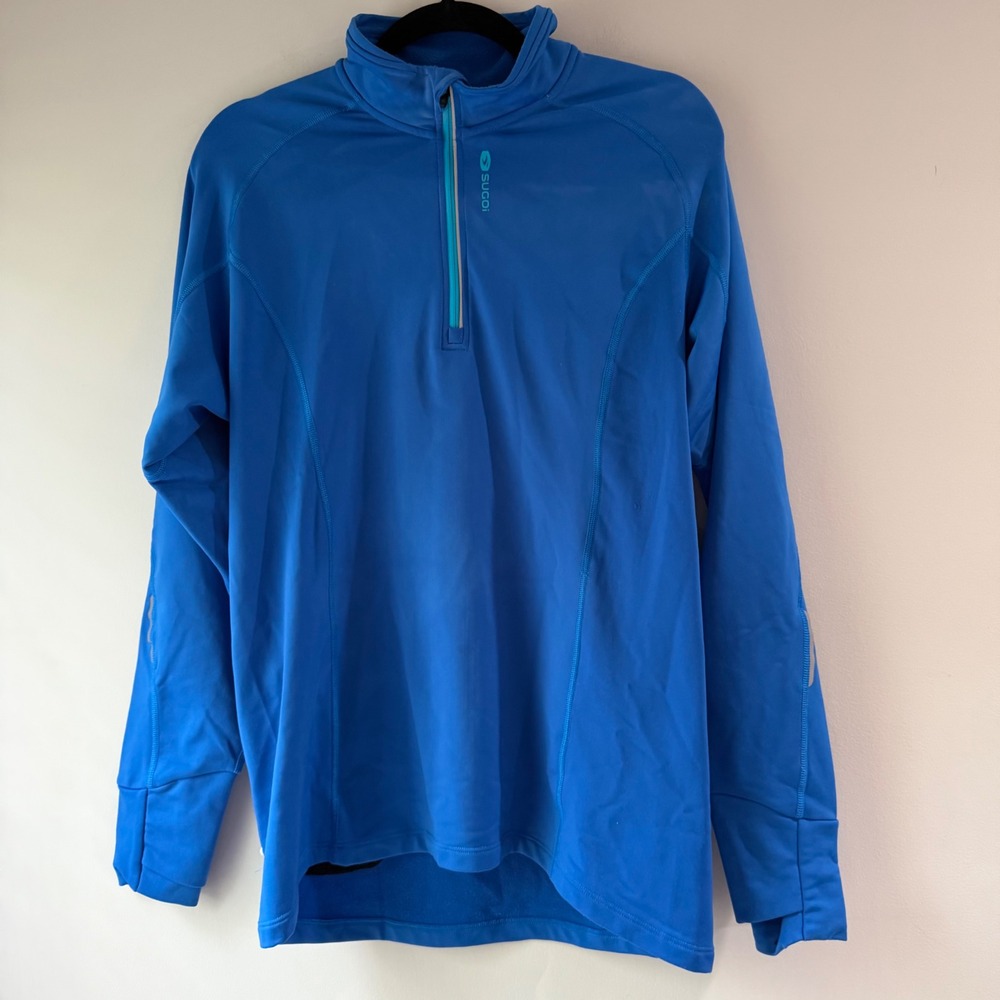 Sugoi‎ Quarter Zip Pullover Mens Large Blue Excellent Fleece Lined Active Top